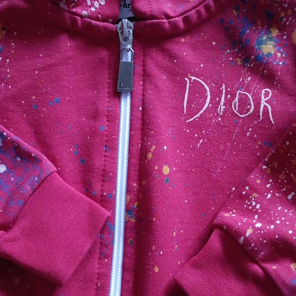 Christian Dior Boutique Paris Baby Zip-Up Hoodie Red Paint Splatter 0-3 NWOT - Picture 8 of 8